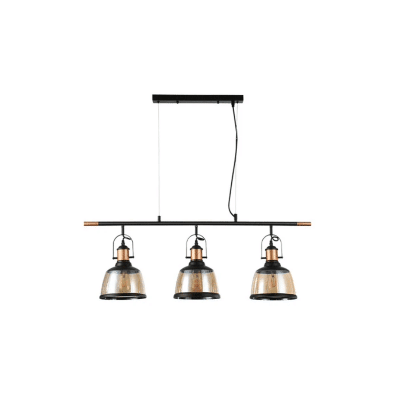 Lámpara colgante triple E27 25.5W Cristal Negro/Dorado Tecnolite