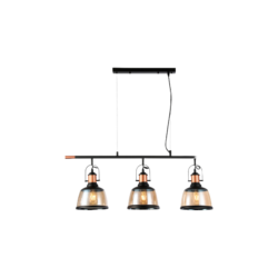 Lámpara colgante triple E27 25.5W Cristal Negro/Dorado Tecnolite