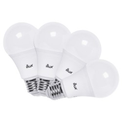 Kit 4 Focos ahorradores LED A19 E27 Luz fría 9.5W Blanco Illux