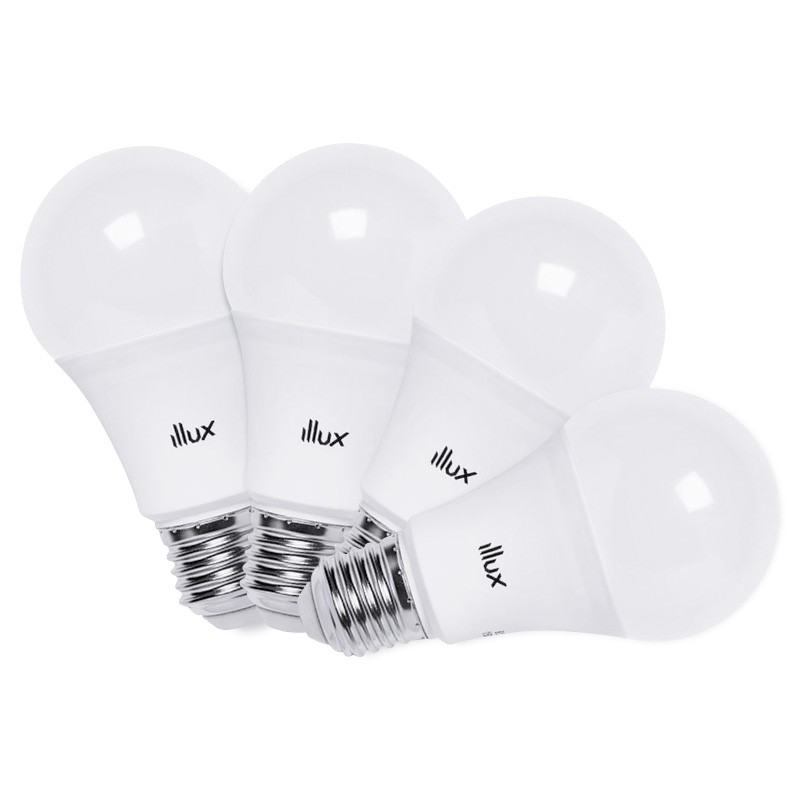 Kit 4 Focos ahorradores LED A19 E27 Luz fría 9.5W Blanco Illux