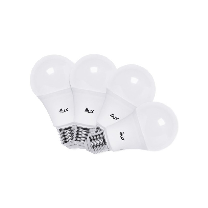 Kit 4 Focos ahorradores LED A19 E27 Luz cálida 9.5W Blanco Illux