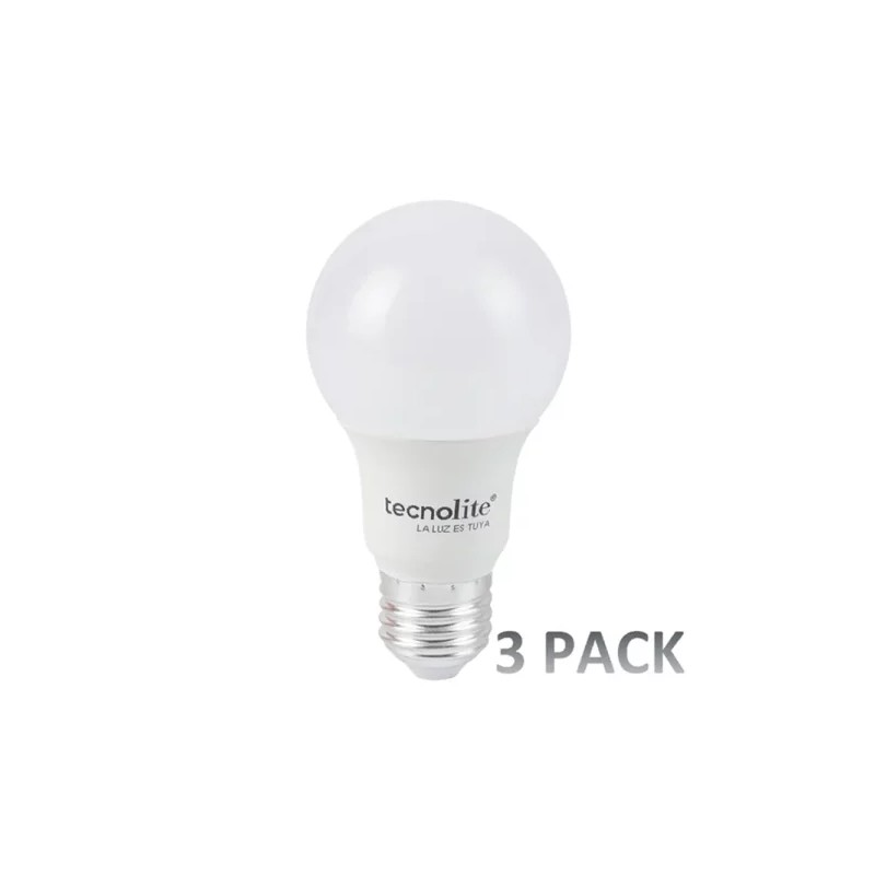 Pack 3 Focos LED A19 E27 Luz fría 8.5W Tecnolite