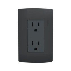 Placa armada con contacto duplex 2P+T Negro Marisio Black