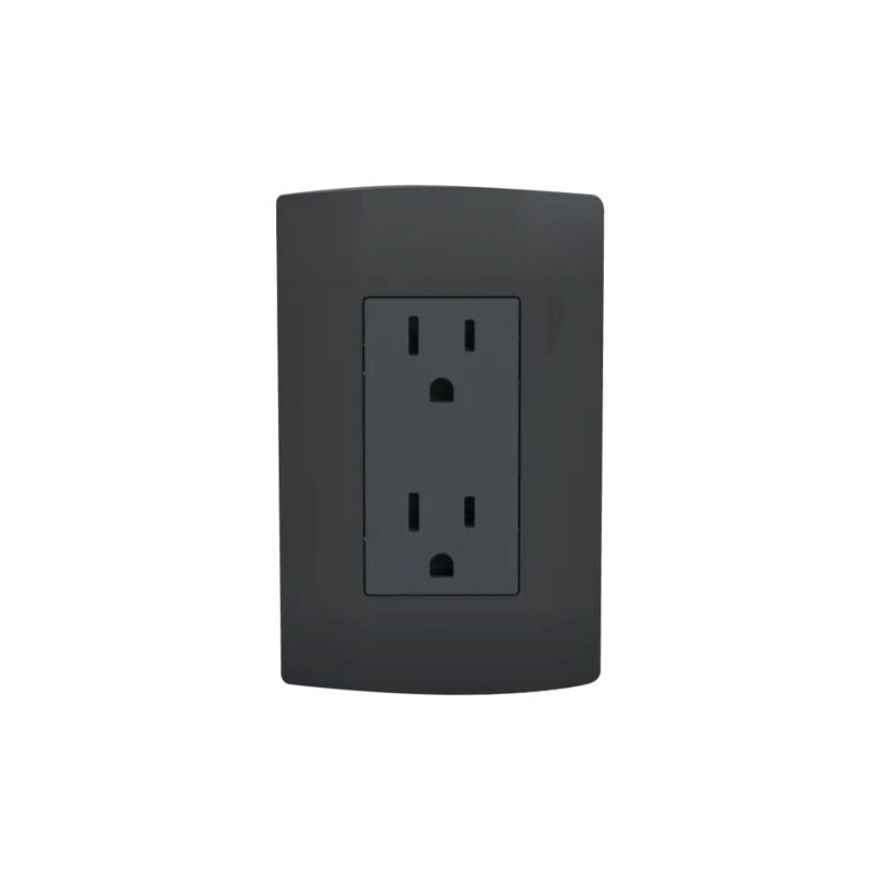 Placa armada con contacto duplex 2P+T Negro Marisio Black