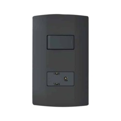 Placa armada con interruptor y contacto 2P+T Negro Marisio Black
