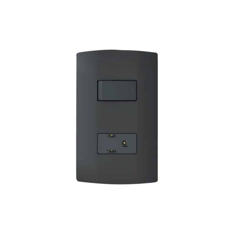 Placa armada con interruptor y contacto 2P+T Negro Marisio Black
