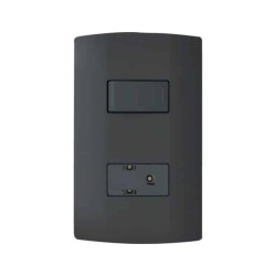Placa armada con interruptor y contacto 2P+T Negro Marisio Black