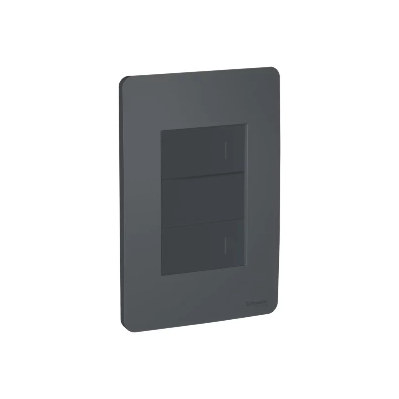 Placa armada con 2 interruptores y módulo ciego Grafito Orión