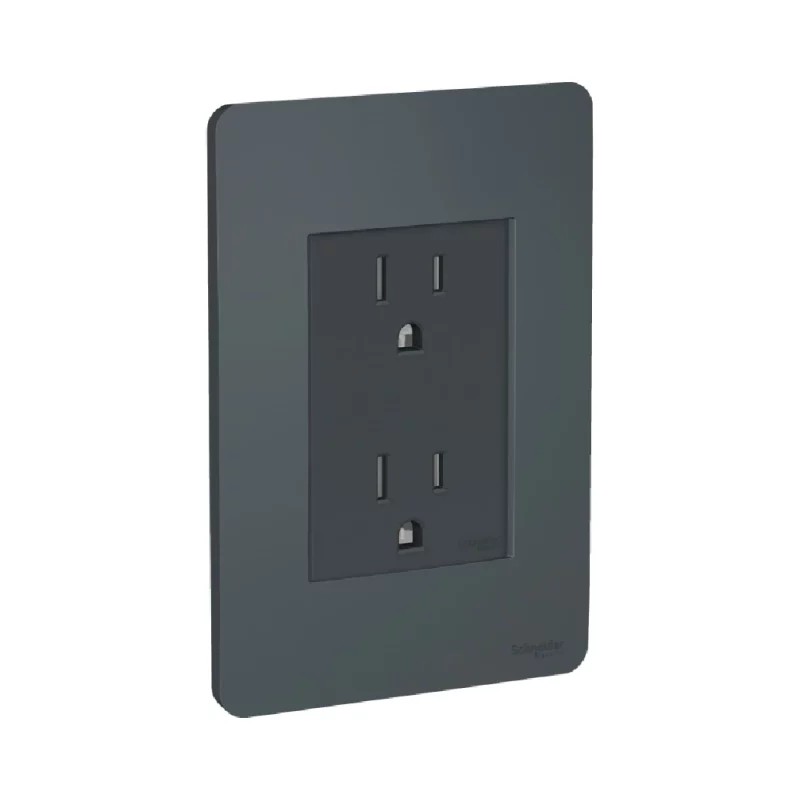 Placa armada con contacto dúplex 2P+T Grafito Orión