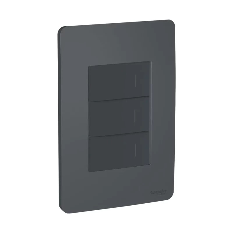 Placa armada con 3 interruptores sencillos Grafito Orión