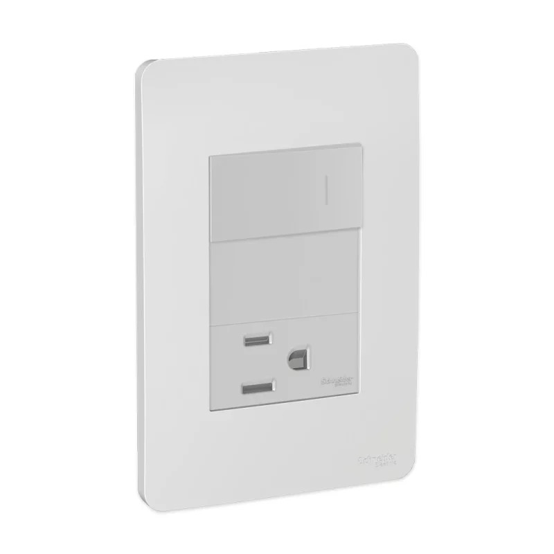 Placa armada con interruptor, contacto 2P+T y módulo ciego Aluminio Orión