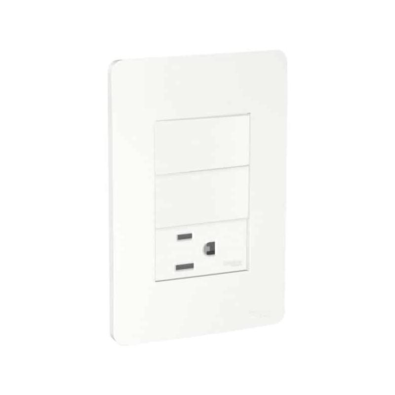 Placa armada con 2 interruptores y contacto 2P+T Blanco Orion