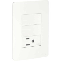 Placa armada con 2 interruptores y contacto 2P+T Blanco Orion