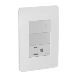 Placa armada con 2 interruptores y contacto 2P+T Aluminio Orión