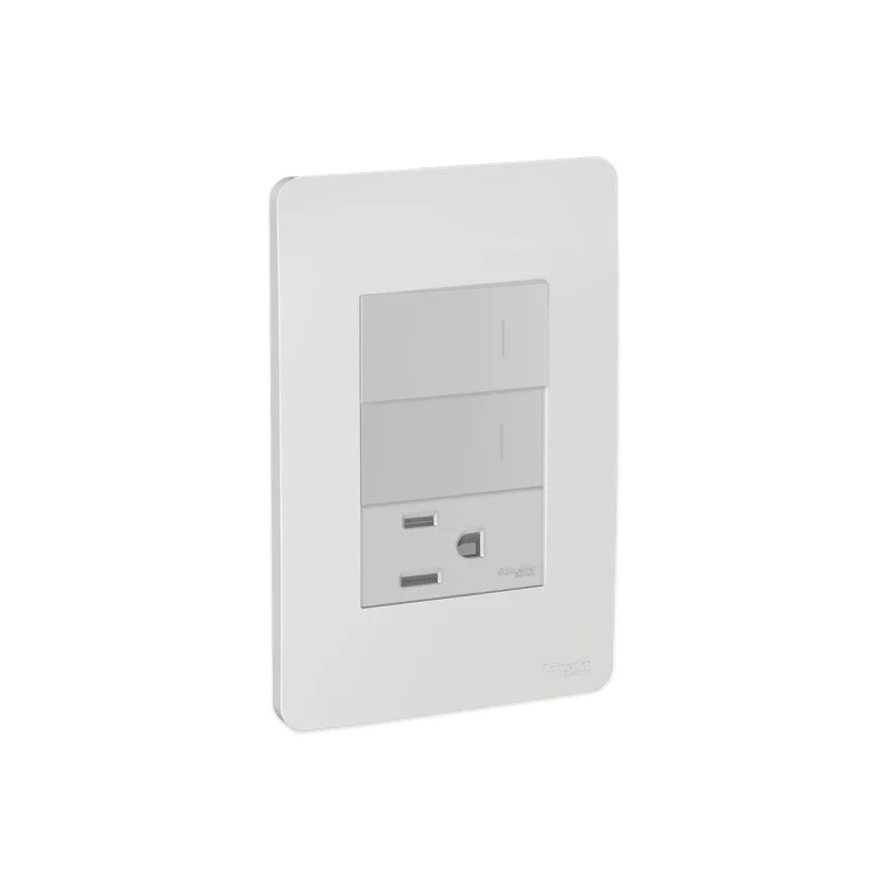 Placa armada con 2 interruptores y contacto 2P+T Aluminio Orión