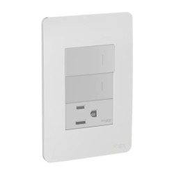 Placa armada con 2 interruptores y contacto 2P+T Aluminio Orión