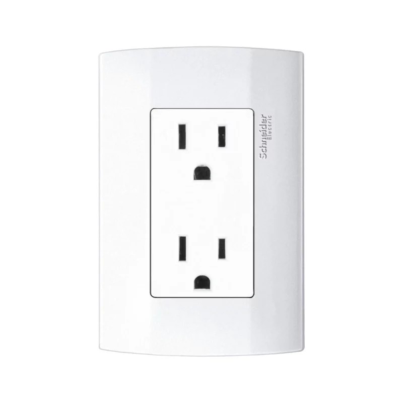 Placa armada con contacto dúplex 2P+T 15A 127V Blanco Marisio