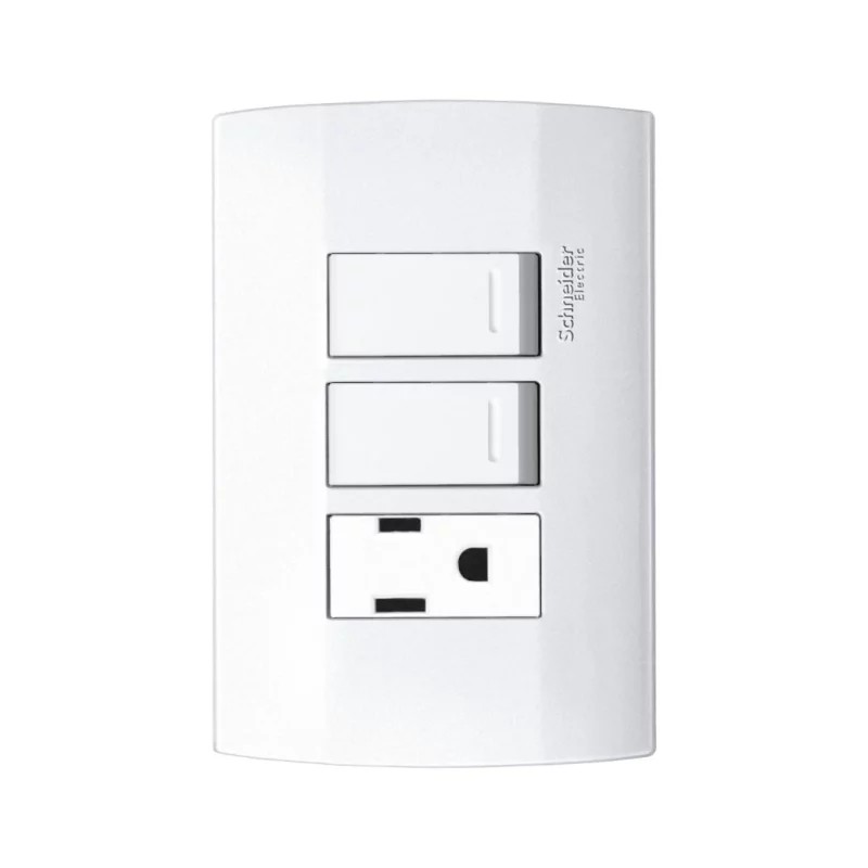 Placa armada con 2 interruptores y contacto 2P+T Blanco Marisio