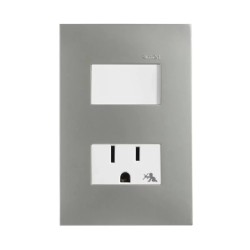 Placa con interruptor y contacto 2P+T Aluminio Mate Serie 25 Simon