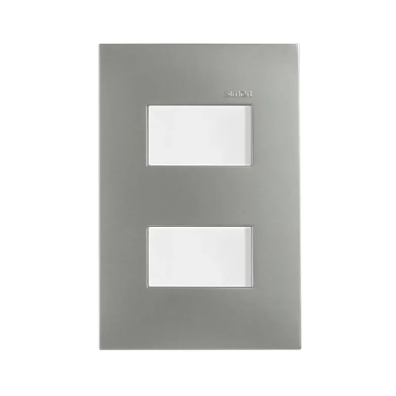 Placa armada con interruptor sencillo + interruptor de escalera Aluminio Mate Serie 25 Simon
