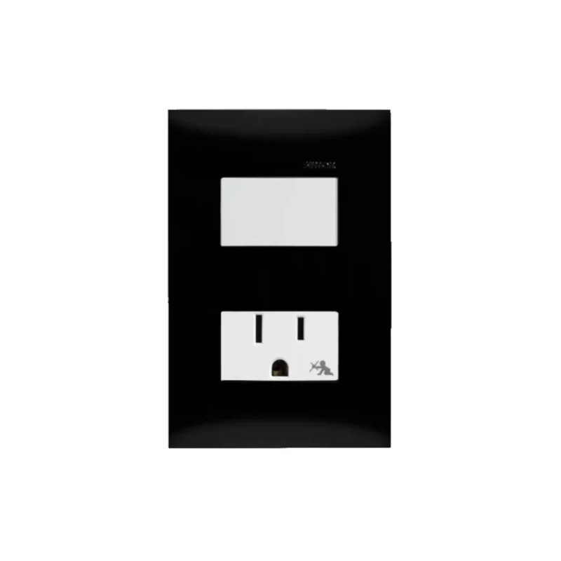 Placa armada con interruptor y contacto 2P+T Negro Ebano Serie 25 Simon
