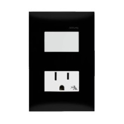 Placa armada con interruptor y contacto 2P+T Negro Ebano Serie 25 Simon