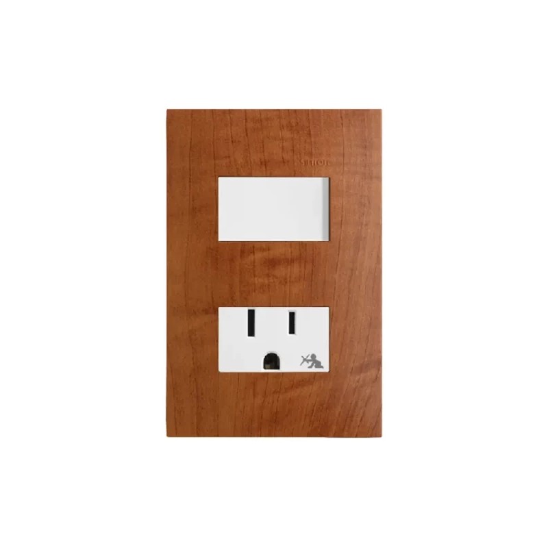 Placa armada con interruptor y contacto 2P+T Roble Serie 25 Simon