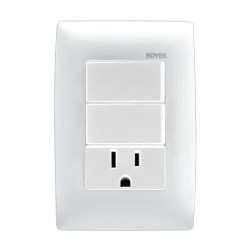 Placa armada con 2 Interruptores y contacto 2P+T Blanco Royer 100 Eaton