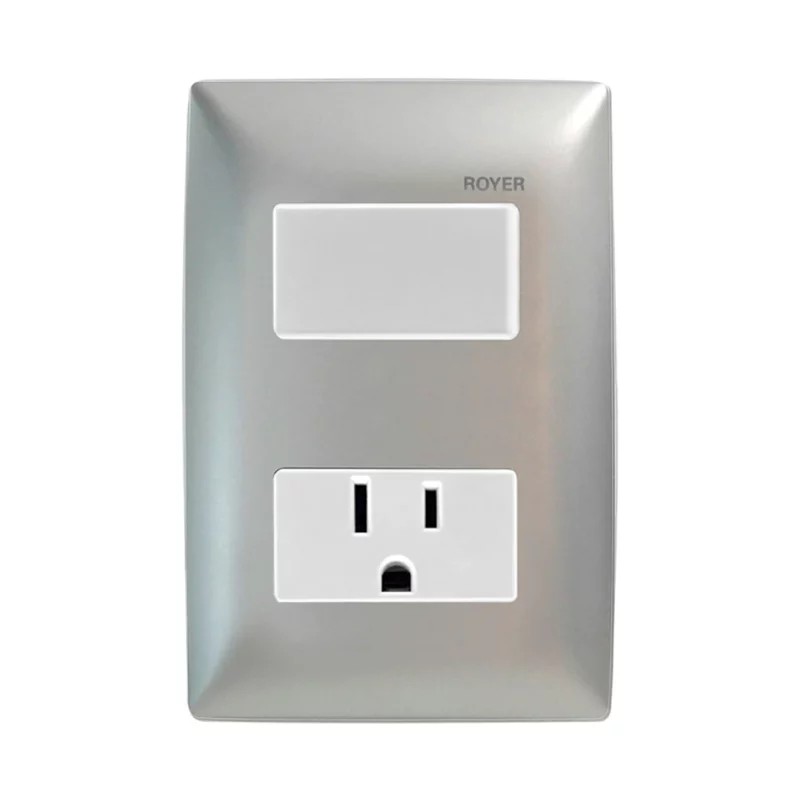 Placa armada con Interruptor y contacto 2P+T Plata Royer 100 Eaton