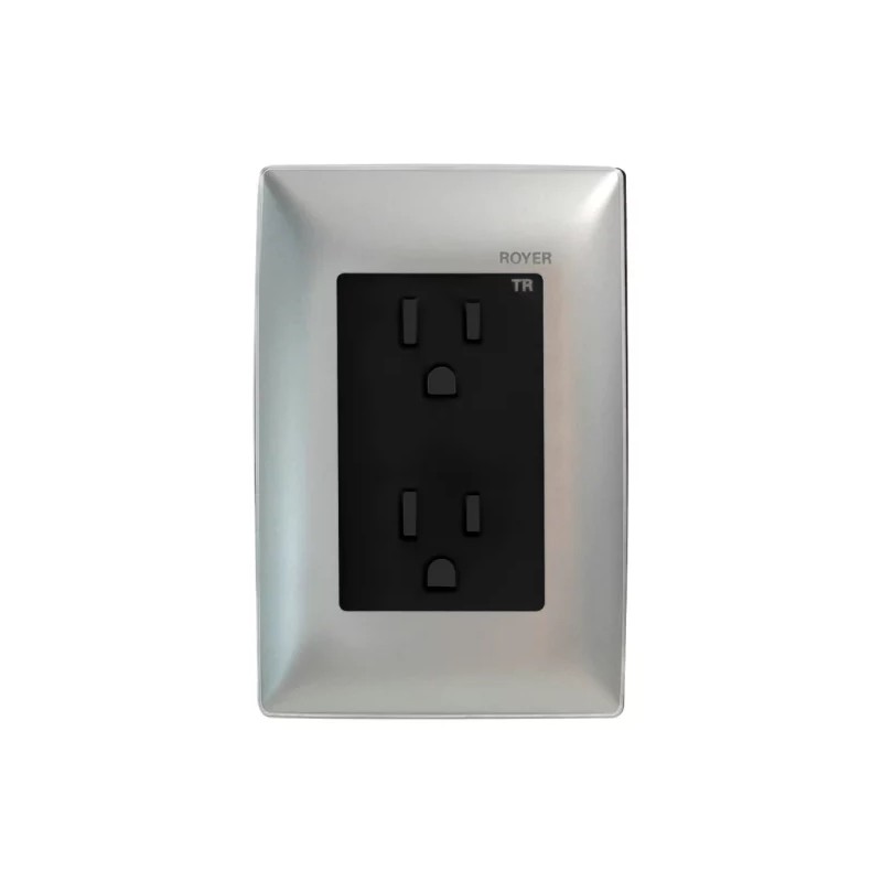 Placa armada con contacto dúplex 2P+T Plata/Negro Royer 100 Eaton